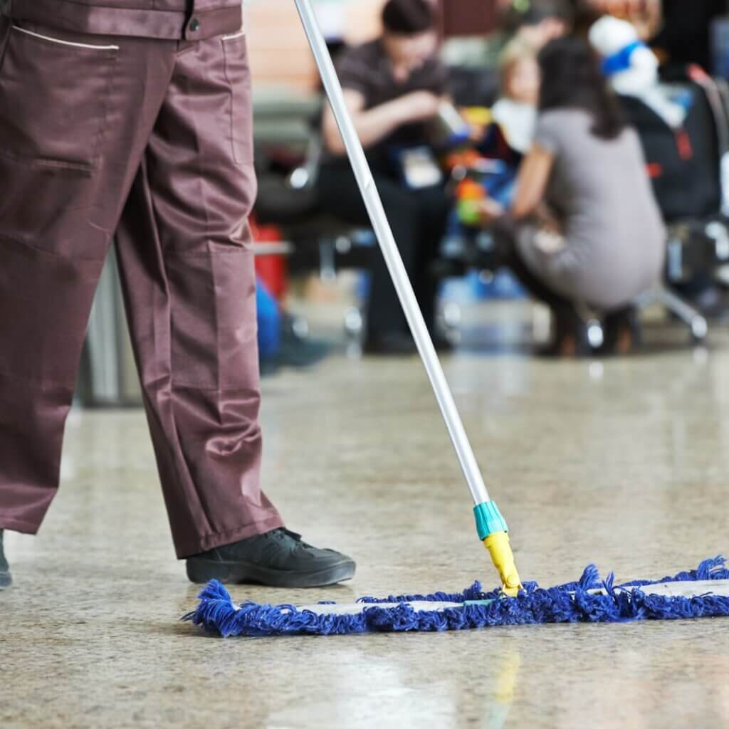 A floor being mopped 