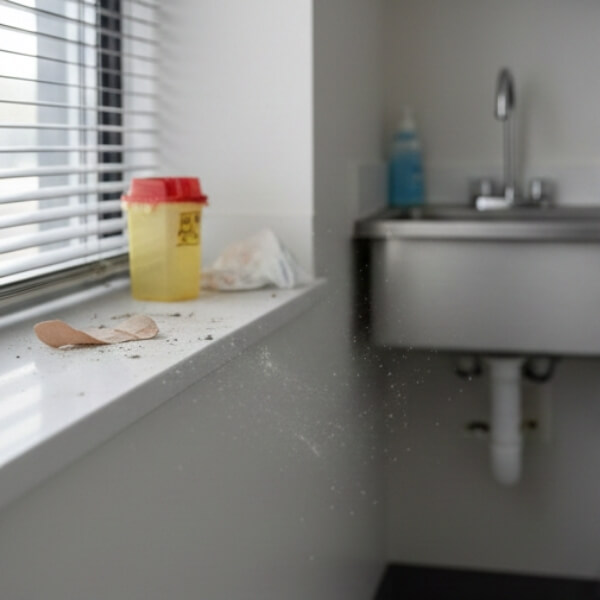 Trash on a window sill