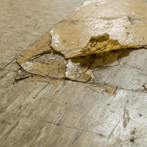 a section of hospital flooring where the old wax finish is flaking