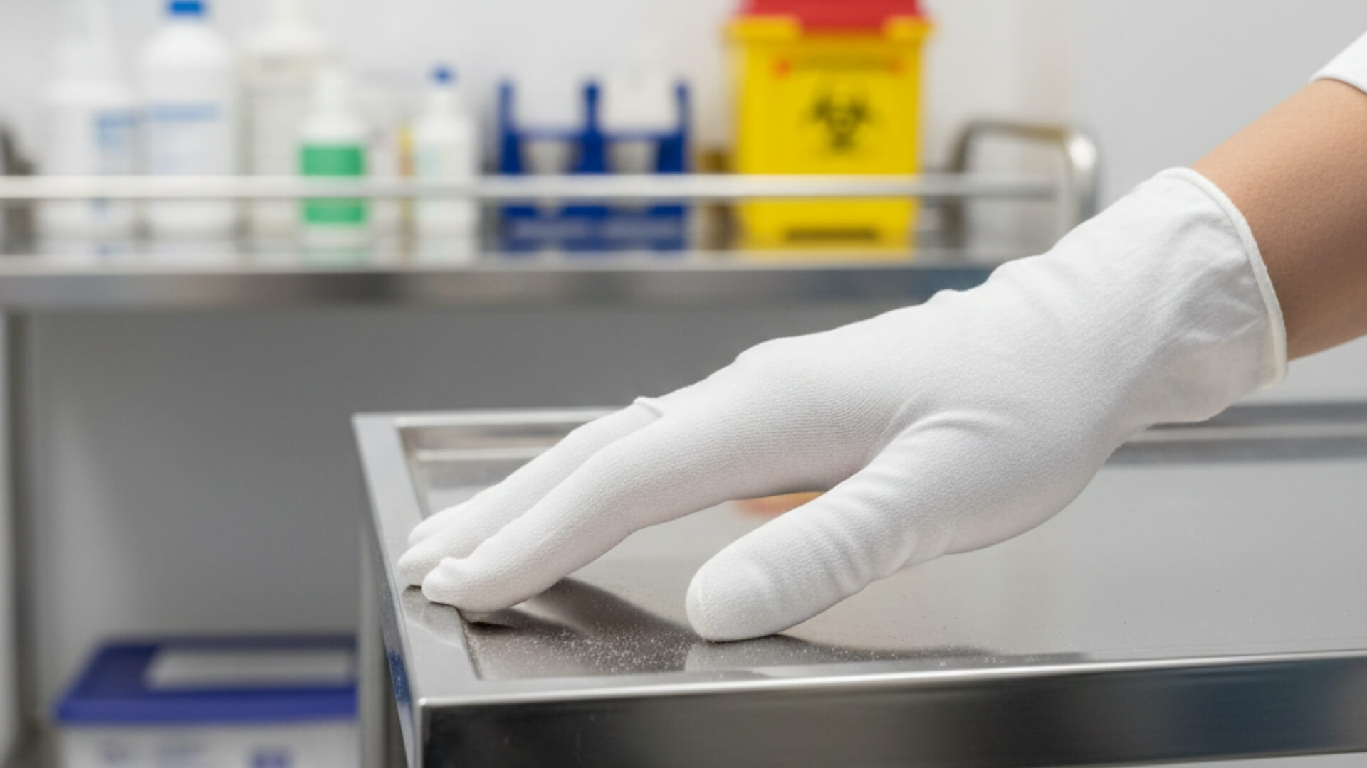 Gloved hand touching a cart